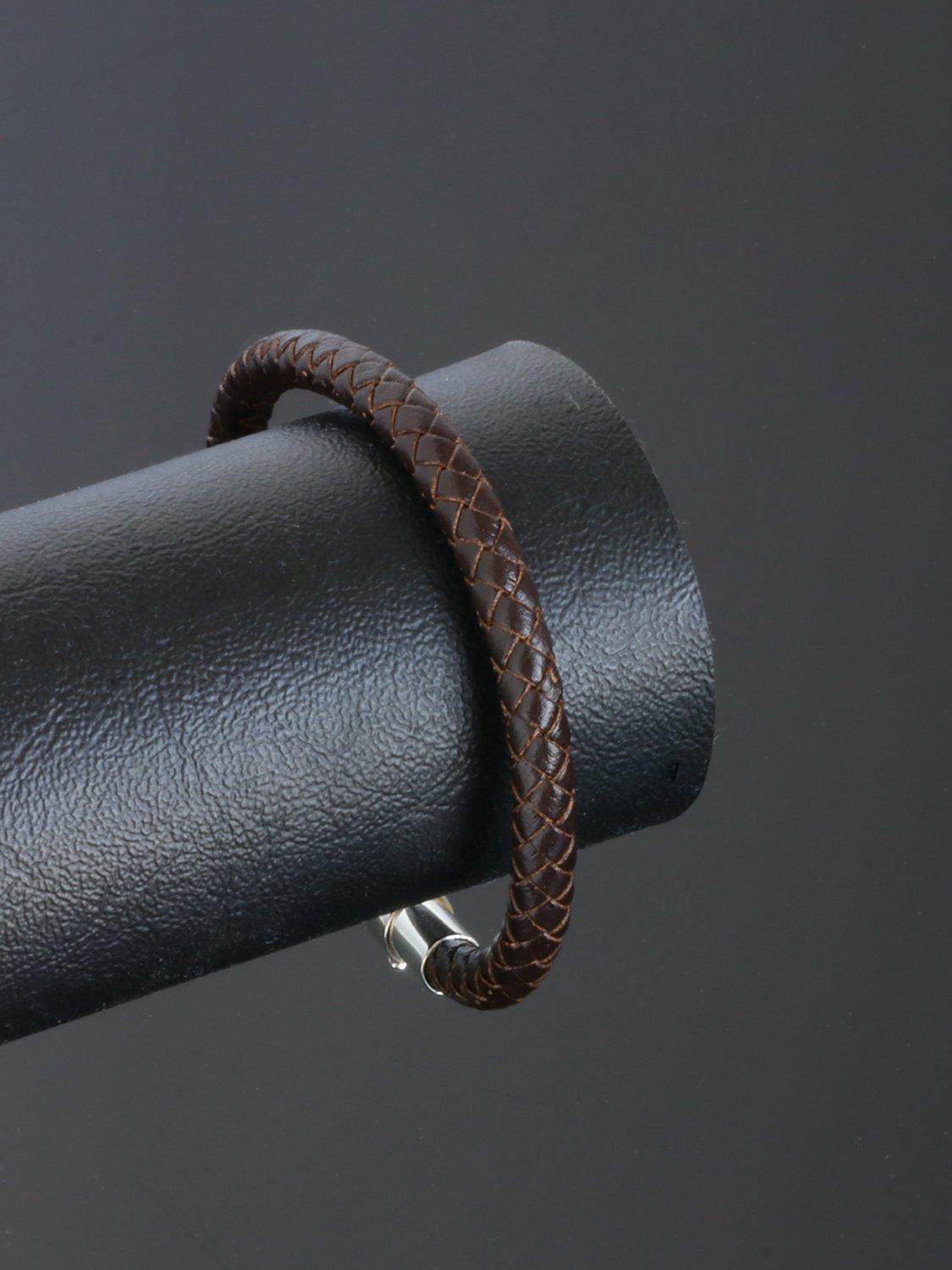 Product image 2 of 4, which shows Nina B Men's Strap Leather Bracelet, Silver/Brown