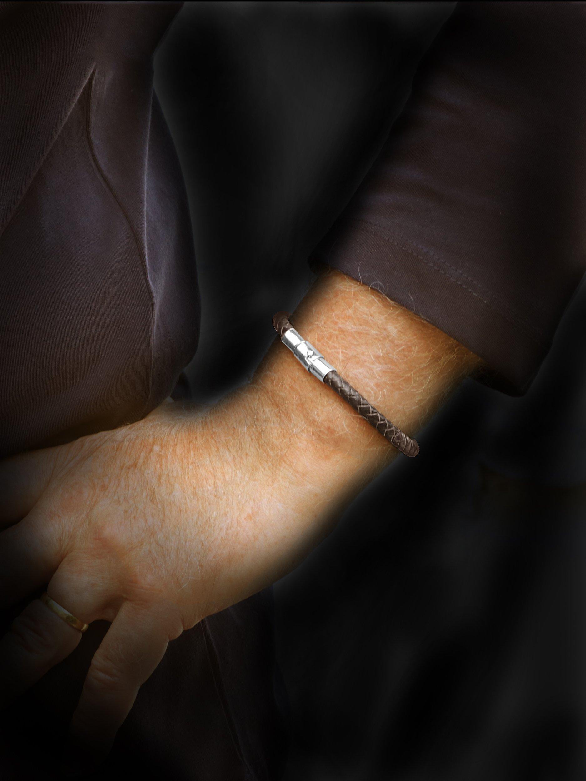 Product image 3 of 4, which shows Nina B Men's Strap Leather Bracelet, Silver/Brown