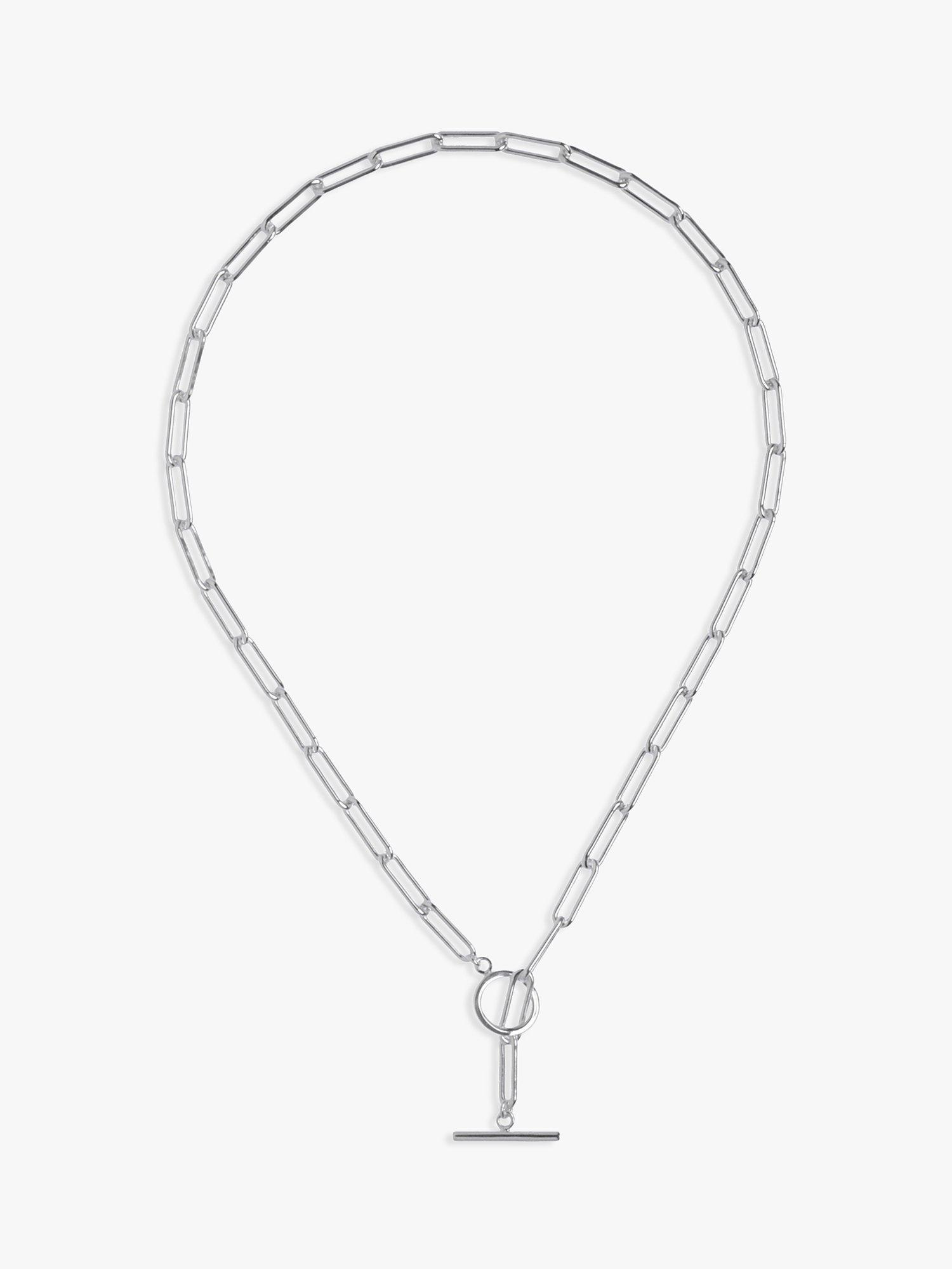 Product image 1 of 5, which shows Nina B Paperclip Link T-Bar Necklace, Silver