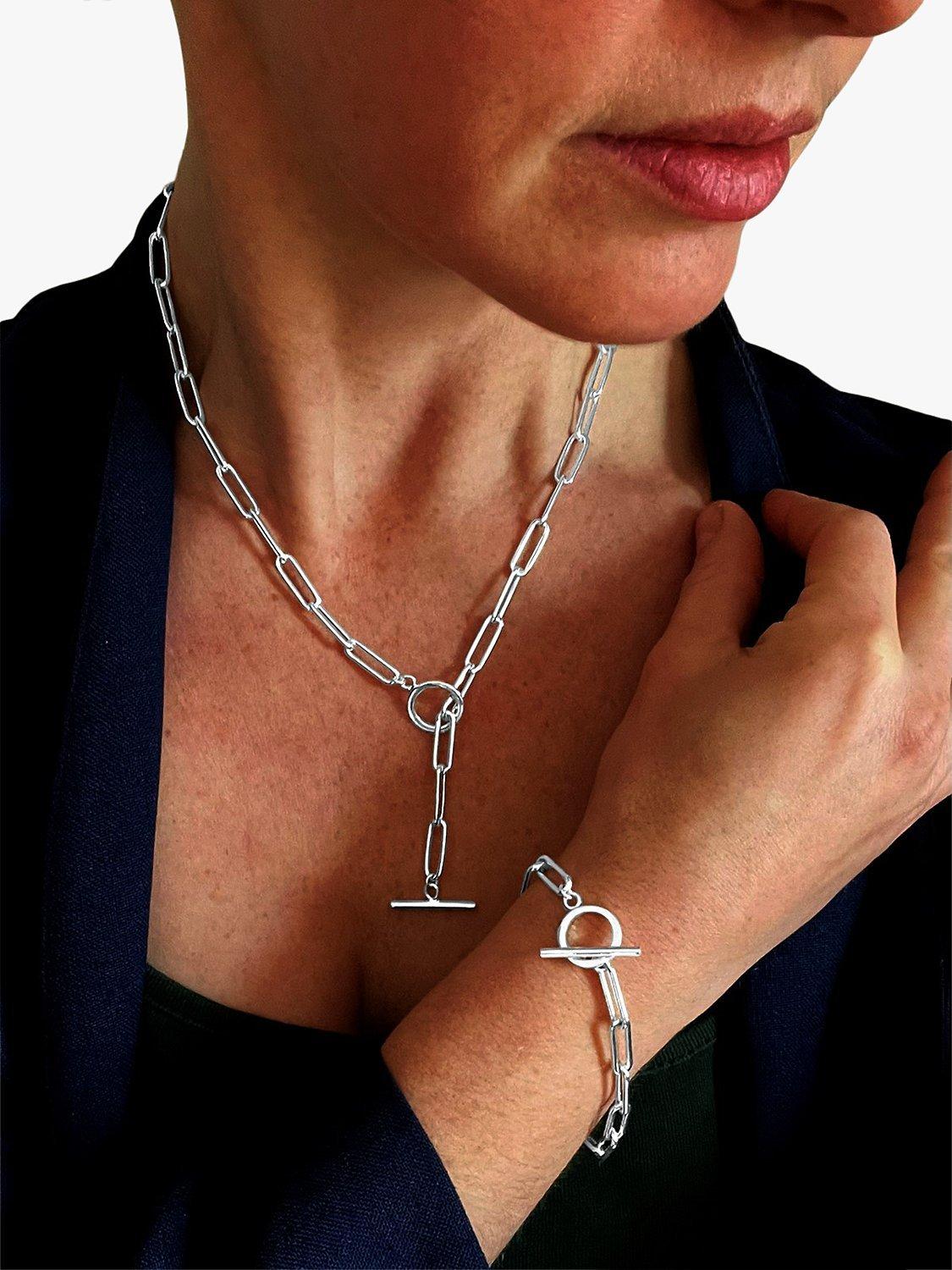 Product image 3 of 5, which shows Nina B Paperclip Link T-Bar Necklace, Silver