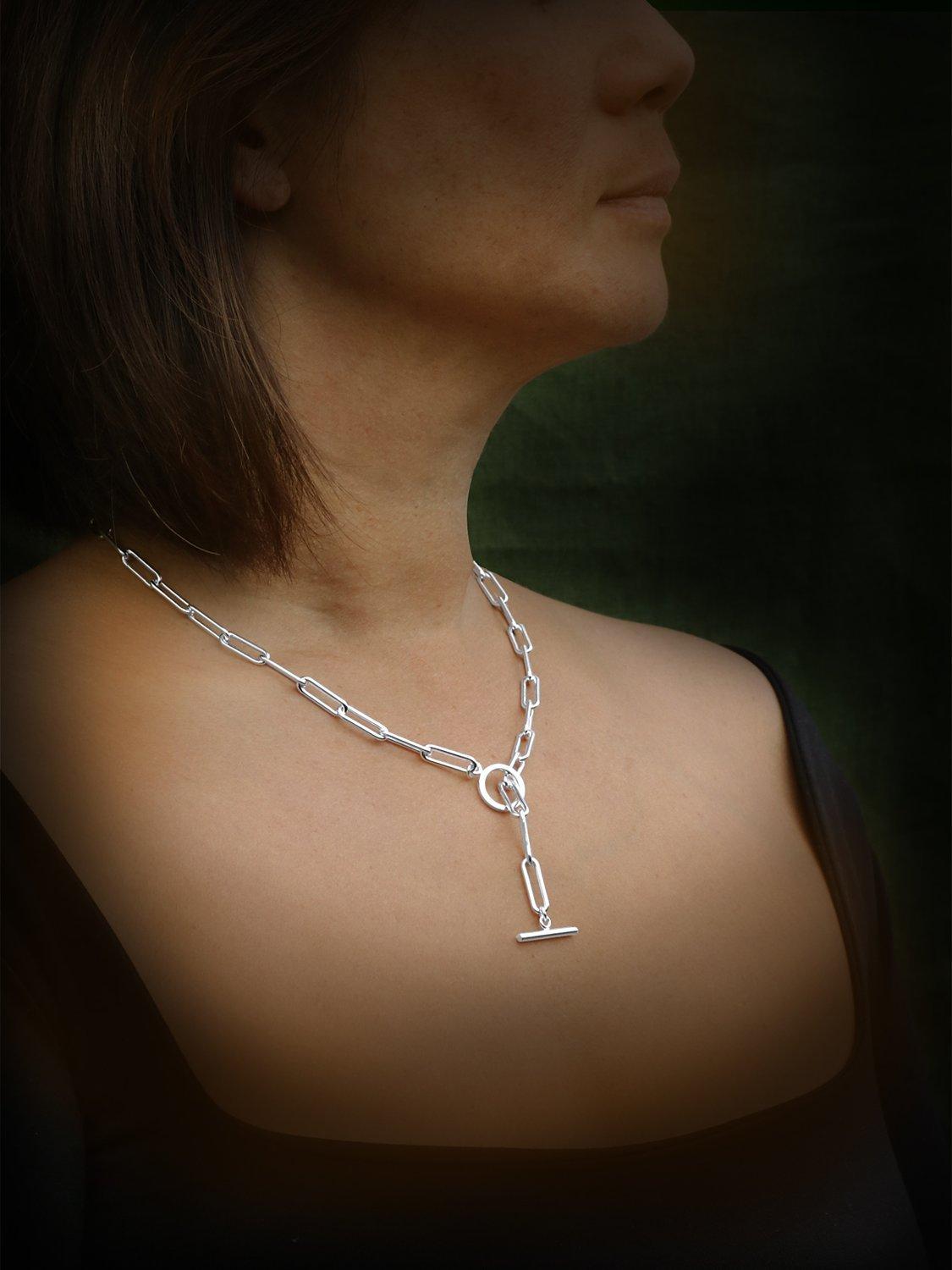 Product image 4 of 5, which shows Nina B Paperclip Link T-Bar Necklace, Silver