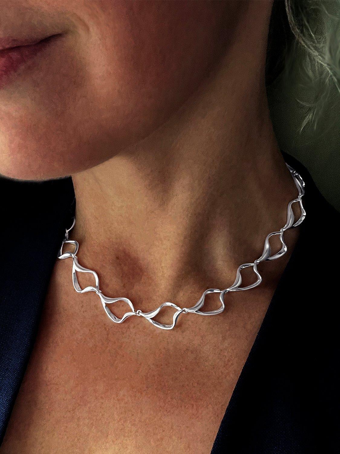 Product image 2 of 4, which shows Nina B Sterling Silver Open Collar Necklace, Silver