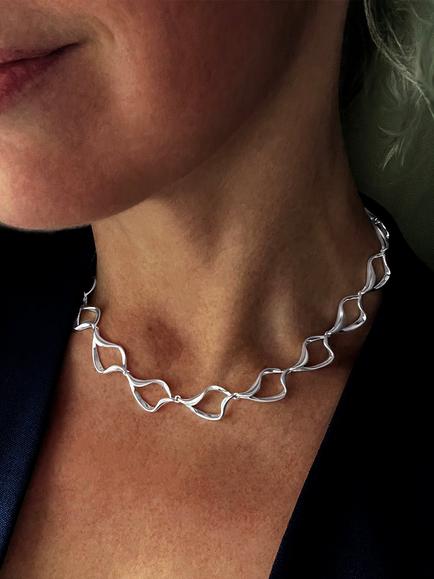 Nina B Sterling Silver Open Collar Necklace, Silver - view 2, Silver