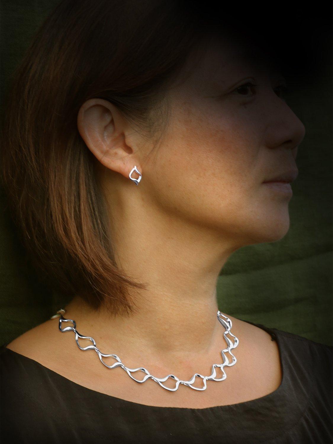 Product image 4 of 4, which shows Nina B Sterling Silver Open Collar Necklace, Silver