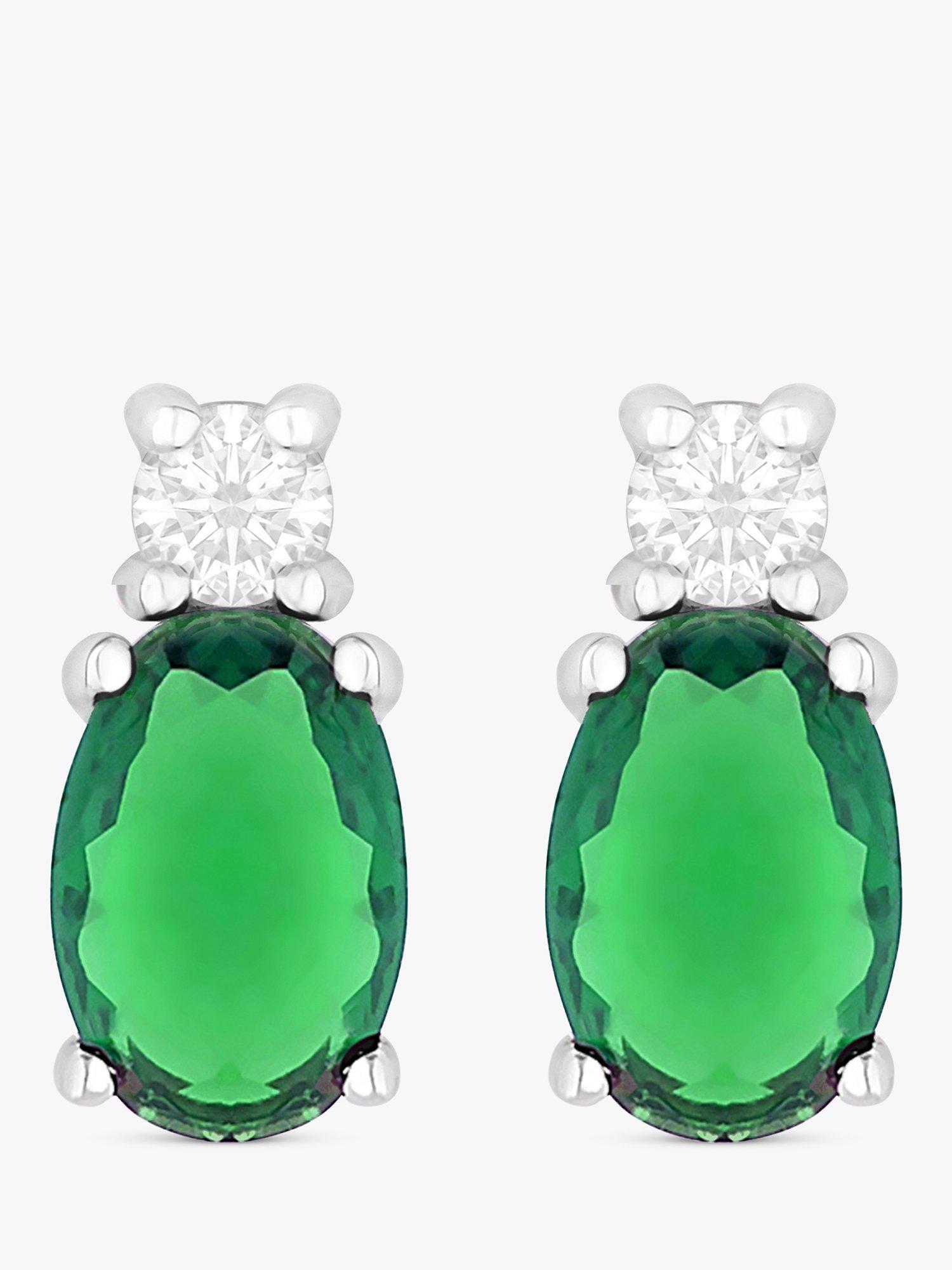 Simply Silver Sterling Silver Emerald Drop Earrings, Silver/Green