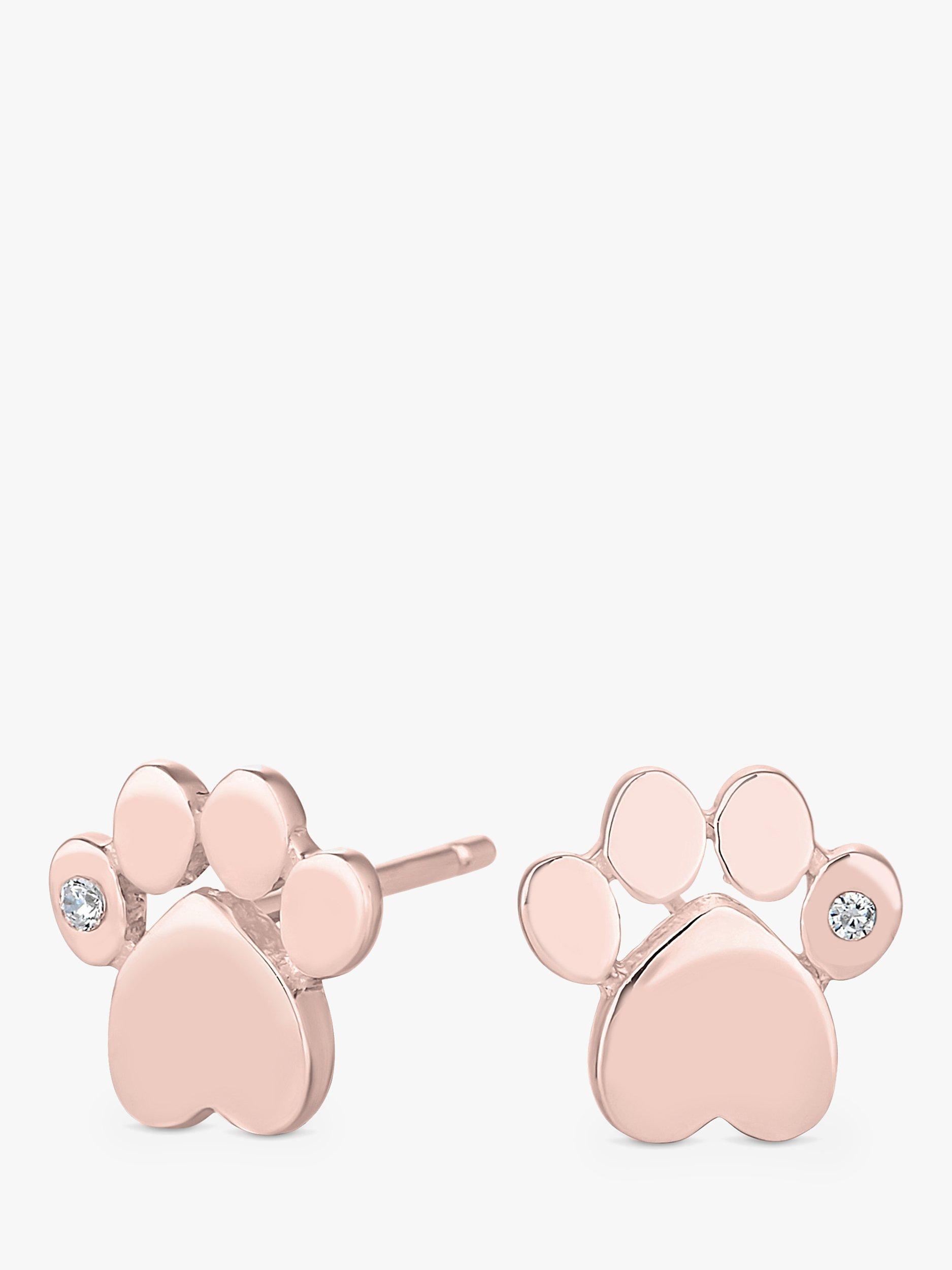 Simply Silver Gold Plated Cubic Zirconia Paw Print Earrings, Rose Gold