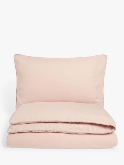 John Lewis Kids' Pom Muslin Pure Cotton Duvet Cover and Pillowcase Set, Plaster