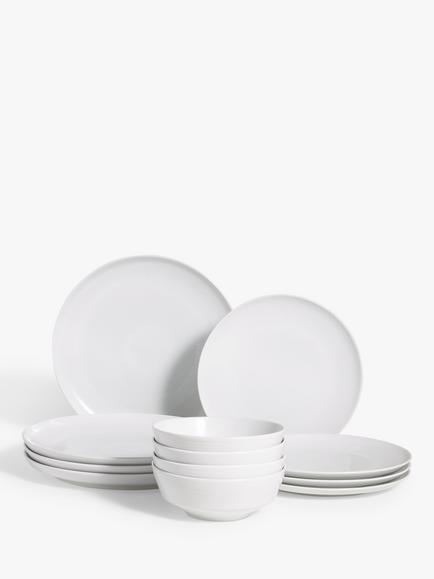 Design Project by John Lewis Porcelain Dinnerware Set, 12 Piece, White, White