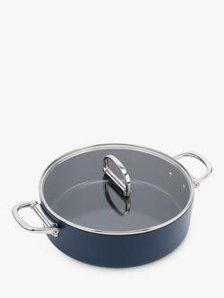 Joseph Joseph Space Folding Handle Aluminium Non-Stick Shallow Casserole & Lid, 28cm, Navy - view 2, Navy