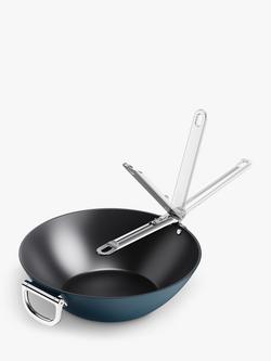 Joseph Joseph Space Folding Handle Aluminium Non-Stick Wok, 32cm, Navy, Navy