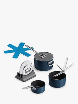 Joseph Joseph Space Folding Handle Aluminium Non-Stick Saucepan & Accessories Set, 3 Piece, Navy, Navy