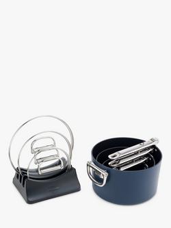 Joseph Joseph Space Folding Handle Aluminium Non-Stick Saucepan & Accessories Set, 3 Piece, Navy - view 2, Navy