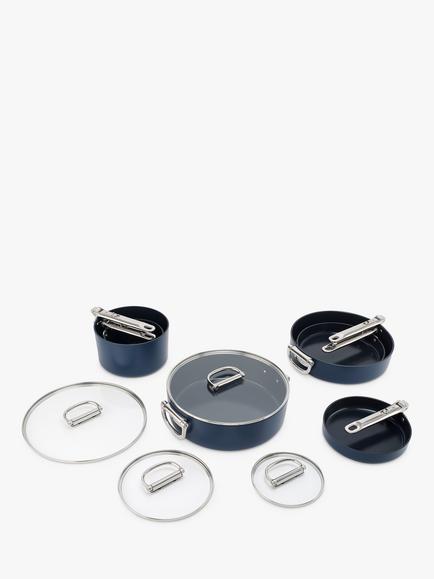 Joseph Joseph Space Folding Handle Aluminium Non-Stick Cookware & Accessories Set, 6 Piece, Navy - view 2, Navy