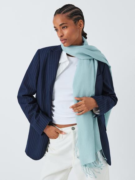 John Lewis Wool Blend Fringe Scarf, Blue Chambray