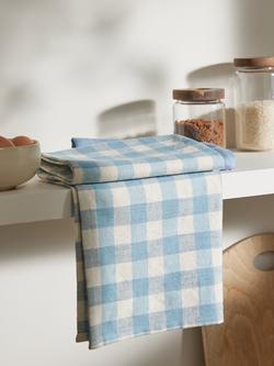 John Lewis Gingham Cotton Tea Towel - view 2, Haze Blue