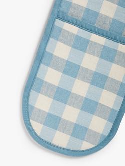 John Lewis Gingham Double Oven Glove - view 2, Haze Blue