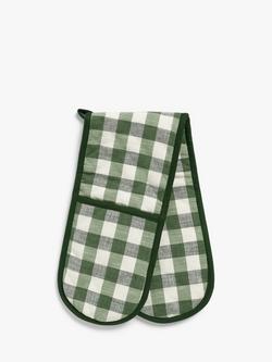 John Lewis Gingham Double Oven Glove, Blue