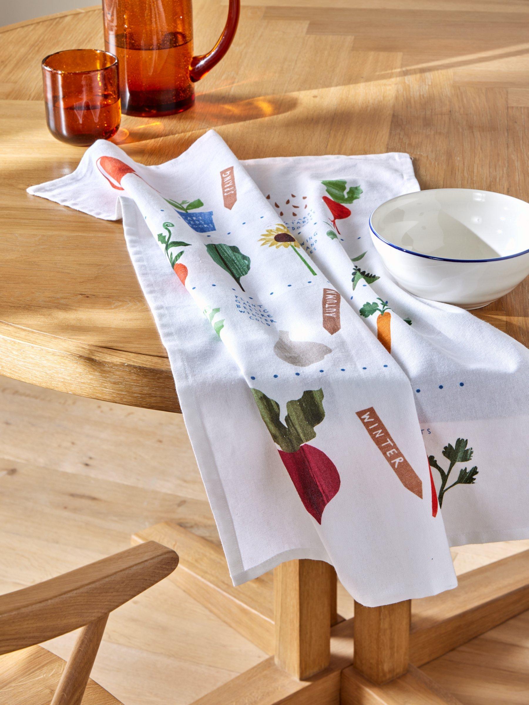John Lewis Garden Vegetable Print Cotton Tea Towel Multi