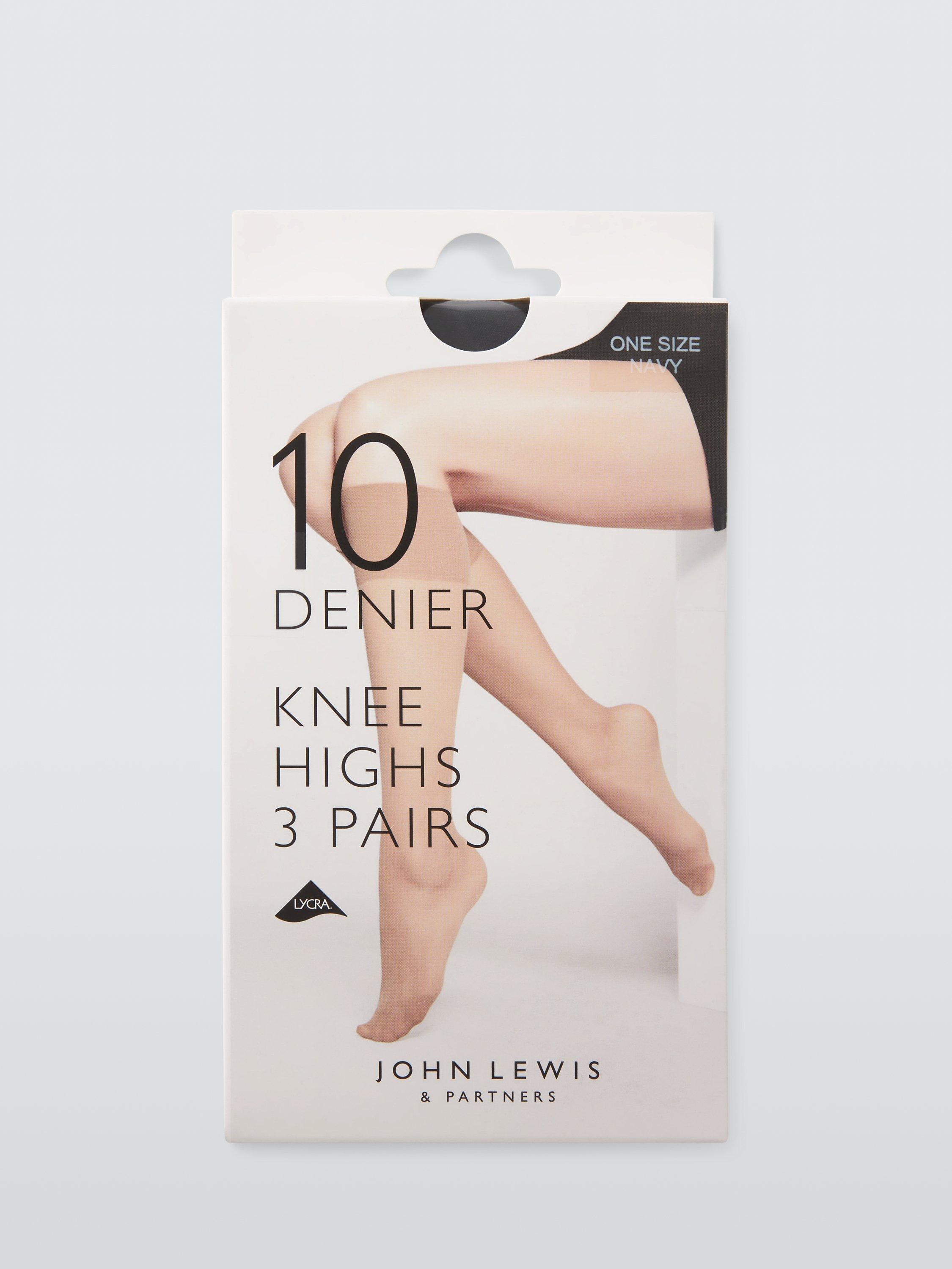 Product image 1 of 3, which shows John Lewis 10 Denier Knee-High Tights, Pack of 3, Navy