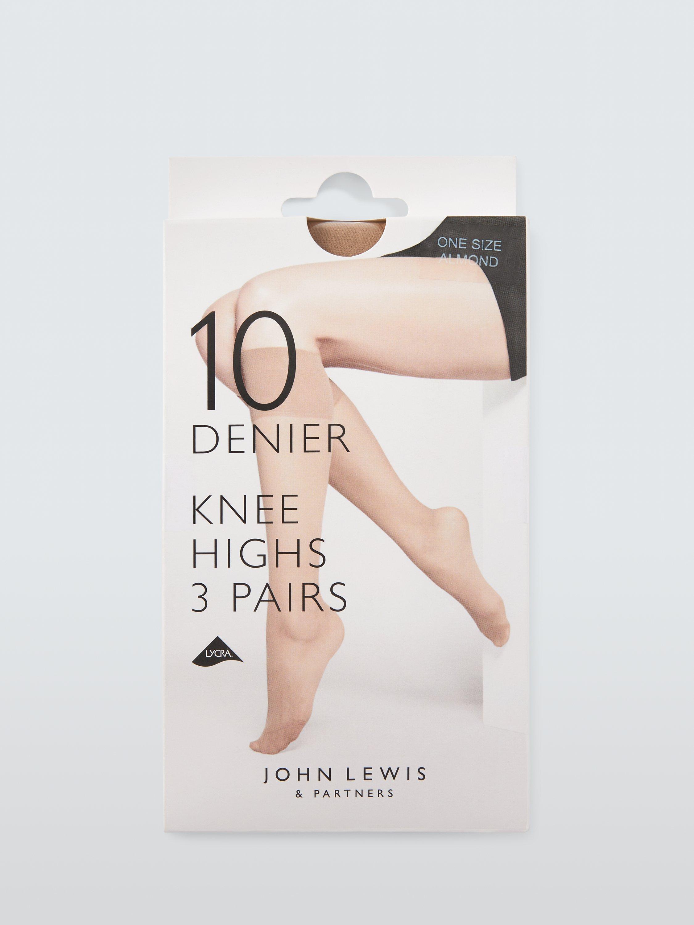 Product image 1 of 3, which shows John Lewis 10 Denier Knee-High Tights, Pack of 3, Almond