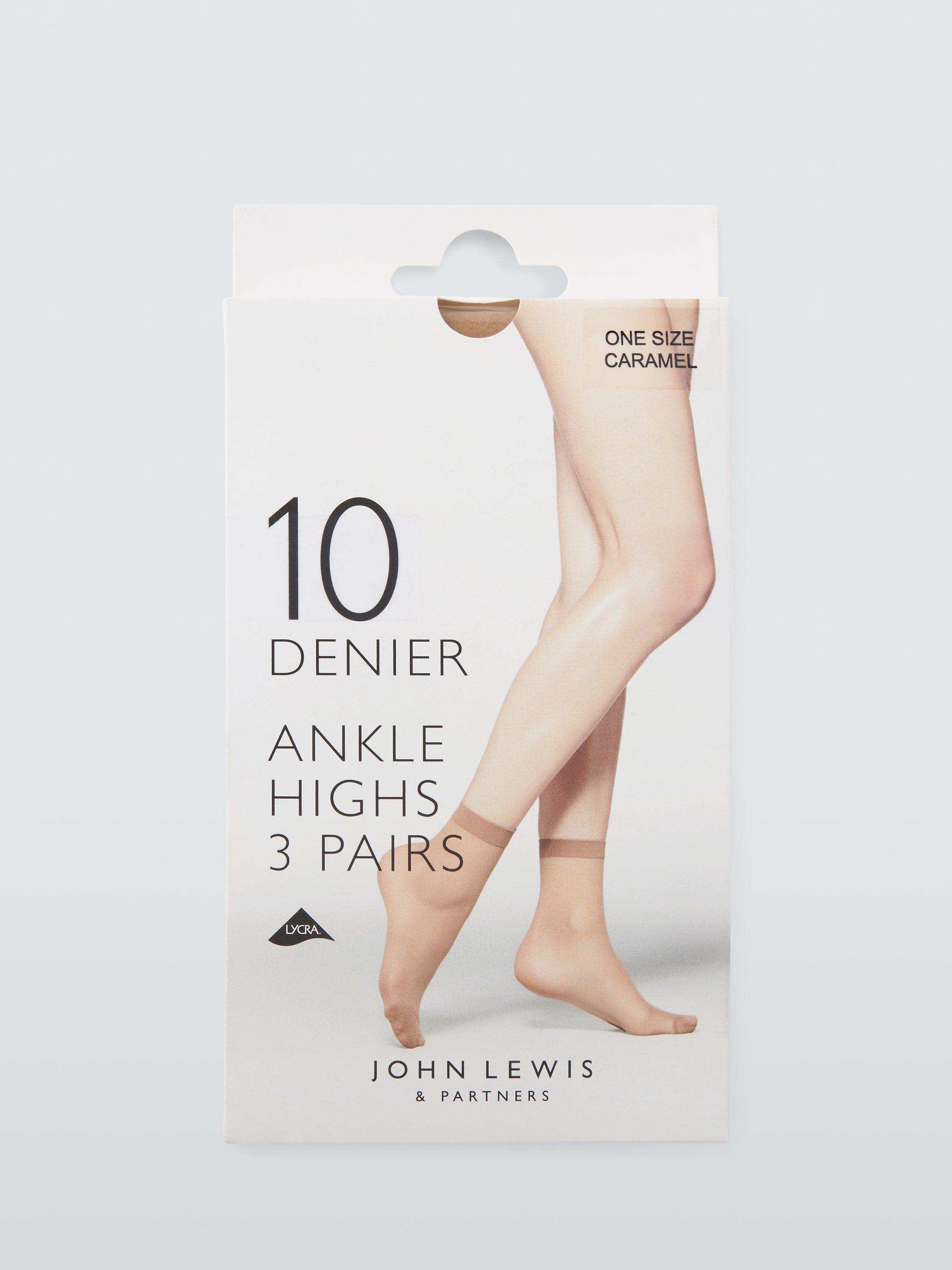 Product image 1 of 3, which shows John Lewis 10 Denier Ankle-High Tights, Pack of 3, Caramel