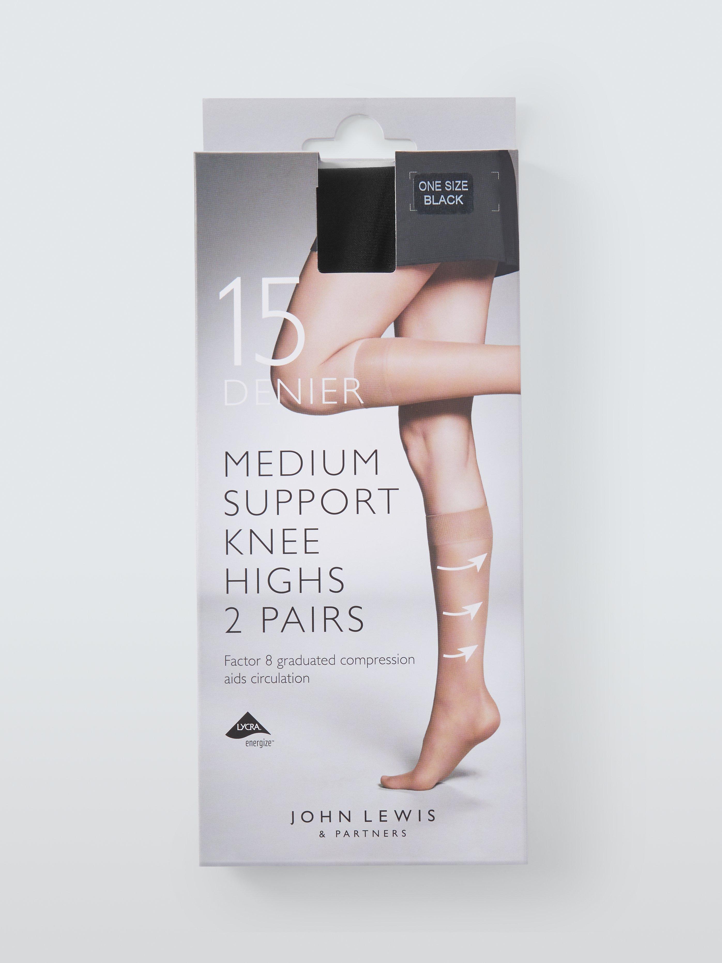 John Lewis 15 Denier Medium Support Knee High Tights, Pack of 2, Black