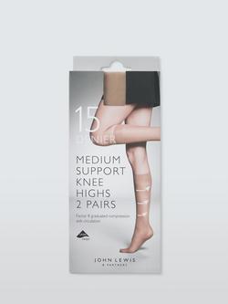 John Lewis 15 Denier Medium Support Knee High Tights, Pack of 2, Almond
