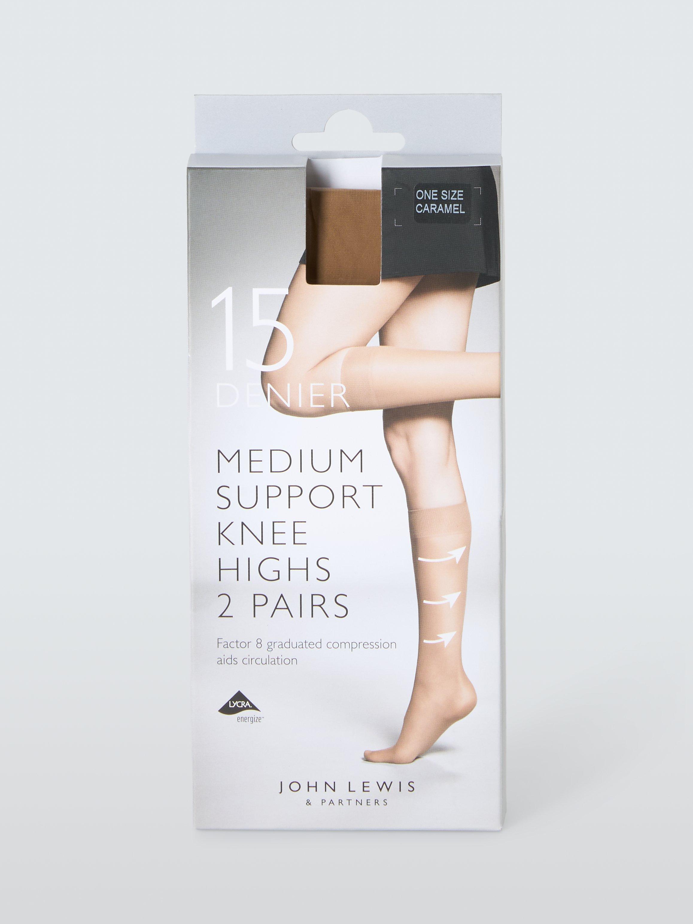 Product image 1 of 3, which shows John Lewis 15 Denier Medium Support Knee High Tights, Pack of 2, Caramel