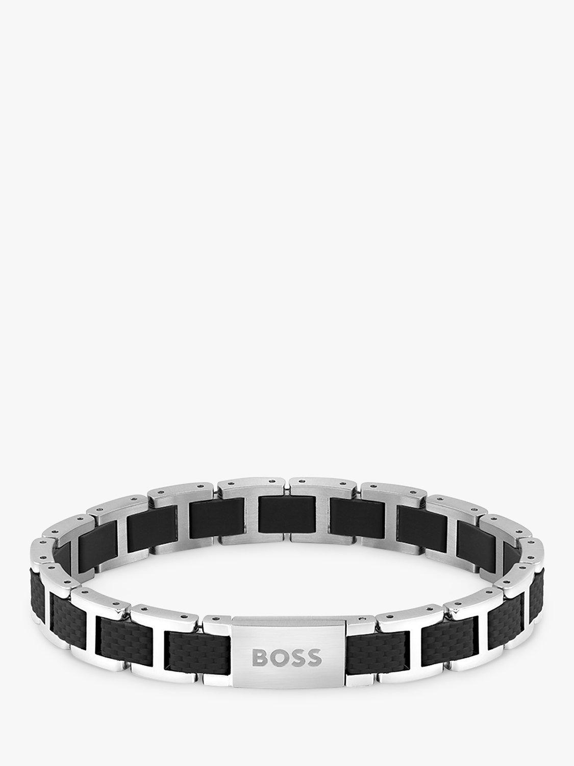 HUGO BOSS Men's Sarkis B Silicone Link Bracelet, Black/Silver