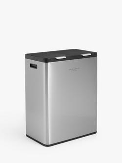 John Lewis 2 Section Touch Recycling Bin, with Handles, Stainless Steel, 30+30L, Stainless Steel