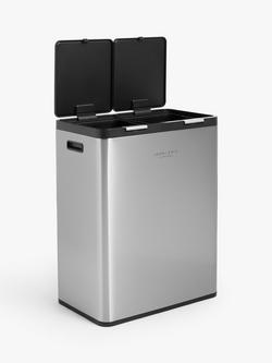 John Lewis 2 Section Touch Recycling Bin, with Handles, Stainless Steel, 30+30L - view 2, Stainless Steel