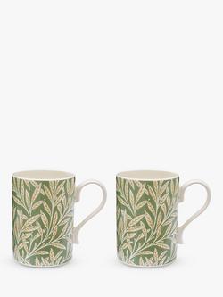 Morris & Co. Spode Willow Earthenware Mugs, 340ml, Set of 2, Green, Green