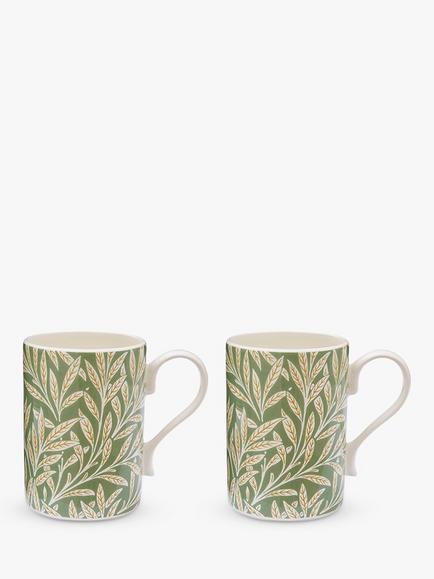 Morris & Co. Spode Willow Earthenware Mugs, 340ml, Set of 2, Green, Green
