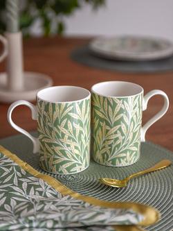 Morris & Co. Spode Willow Earthenware Mugs, 340ml, Set of 2, Green - view 2, Green