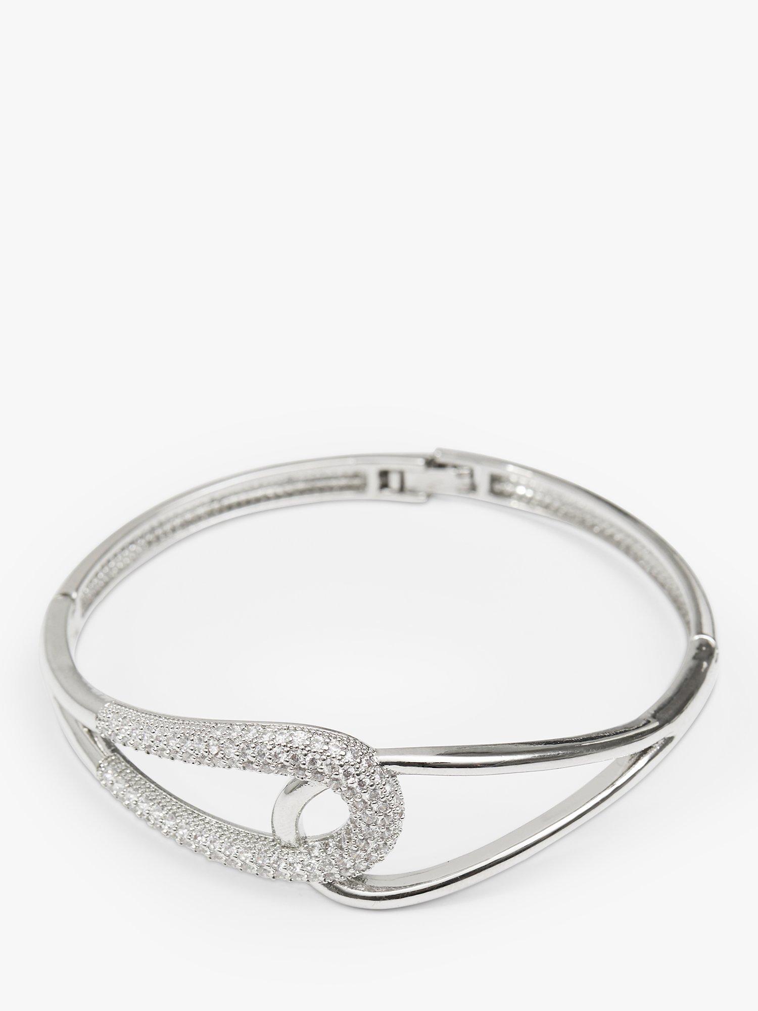 Jon Richard Silver Plated Pave And Polished Loop Bangle, Silver