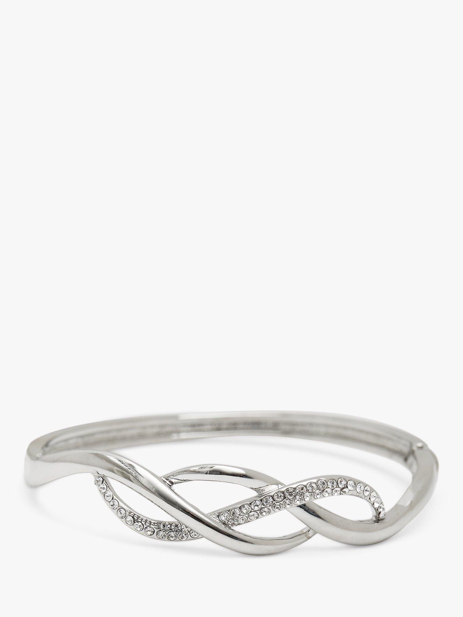 Jon Richard Silver Plated Pave & Polished Weave Bangle, Silver