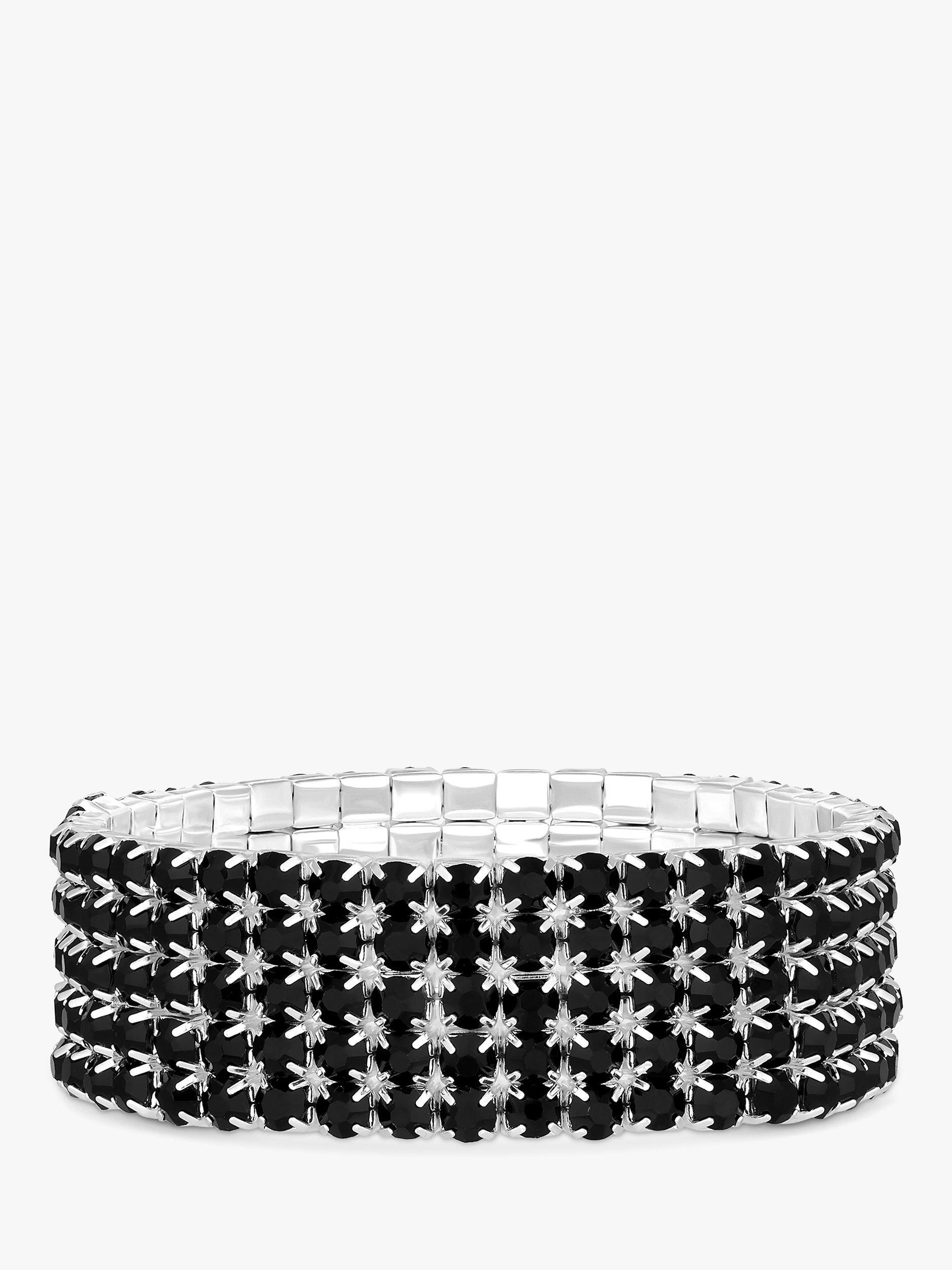 Jon Richard Rhodium Plated Jet Stretch Bracelet, Silver/Black