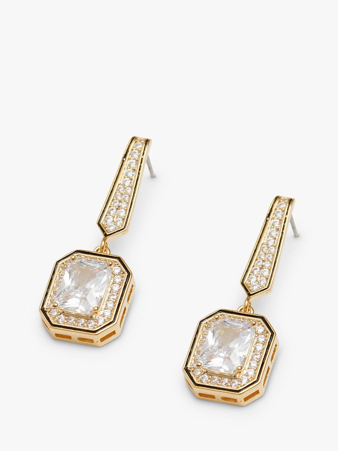 Jon Richard Gold Plated Cubic Zirconia And Jet Enamel Drop Earrings, Gold