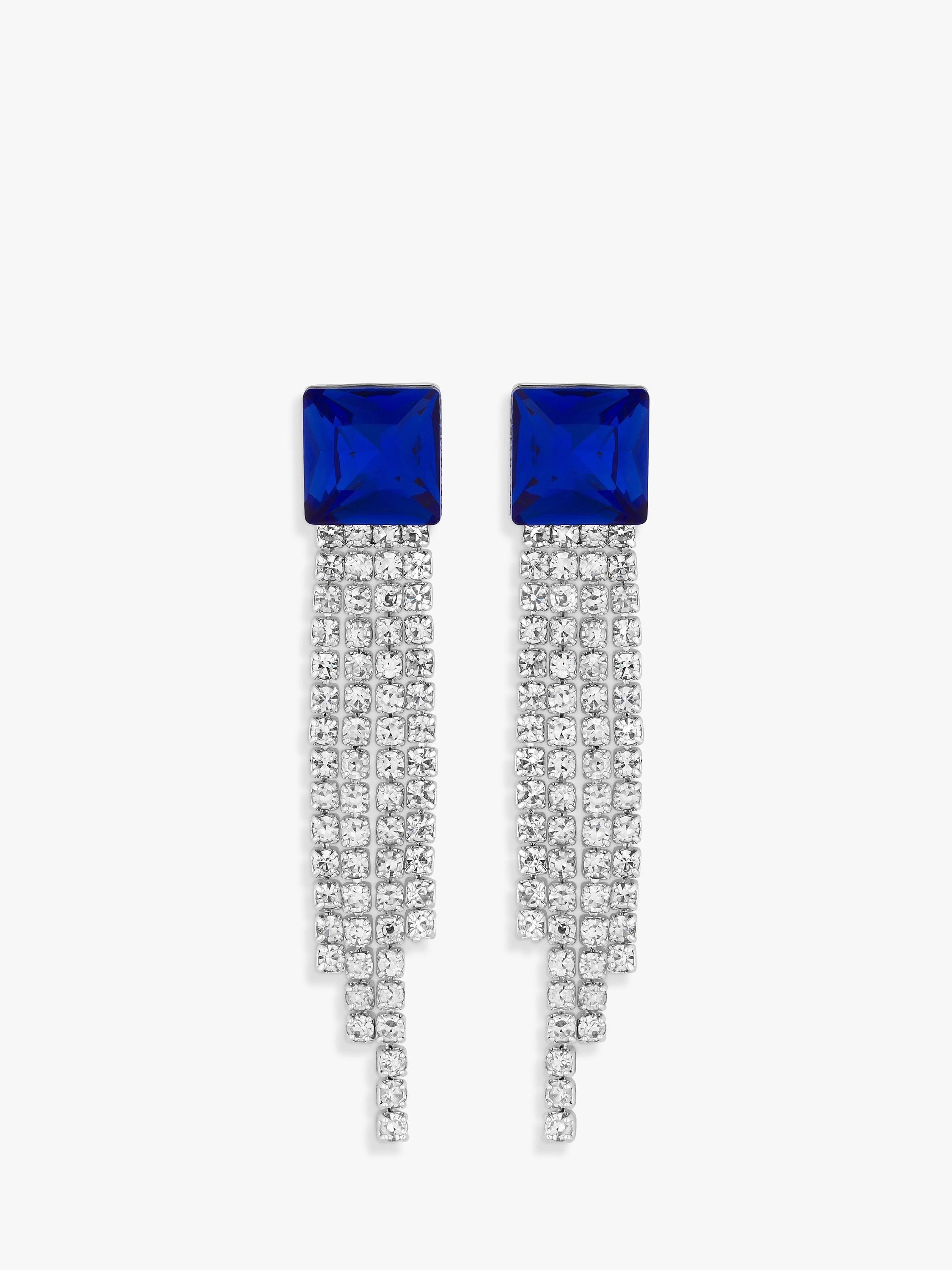 Jon Richard Silver Plated Blue Cubic Zirconia Drop Earrings, Silver/Blue