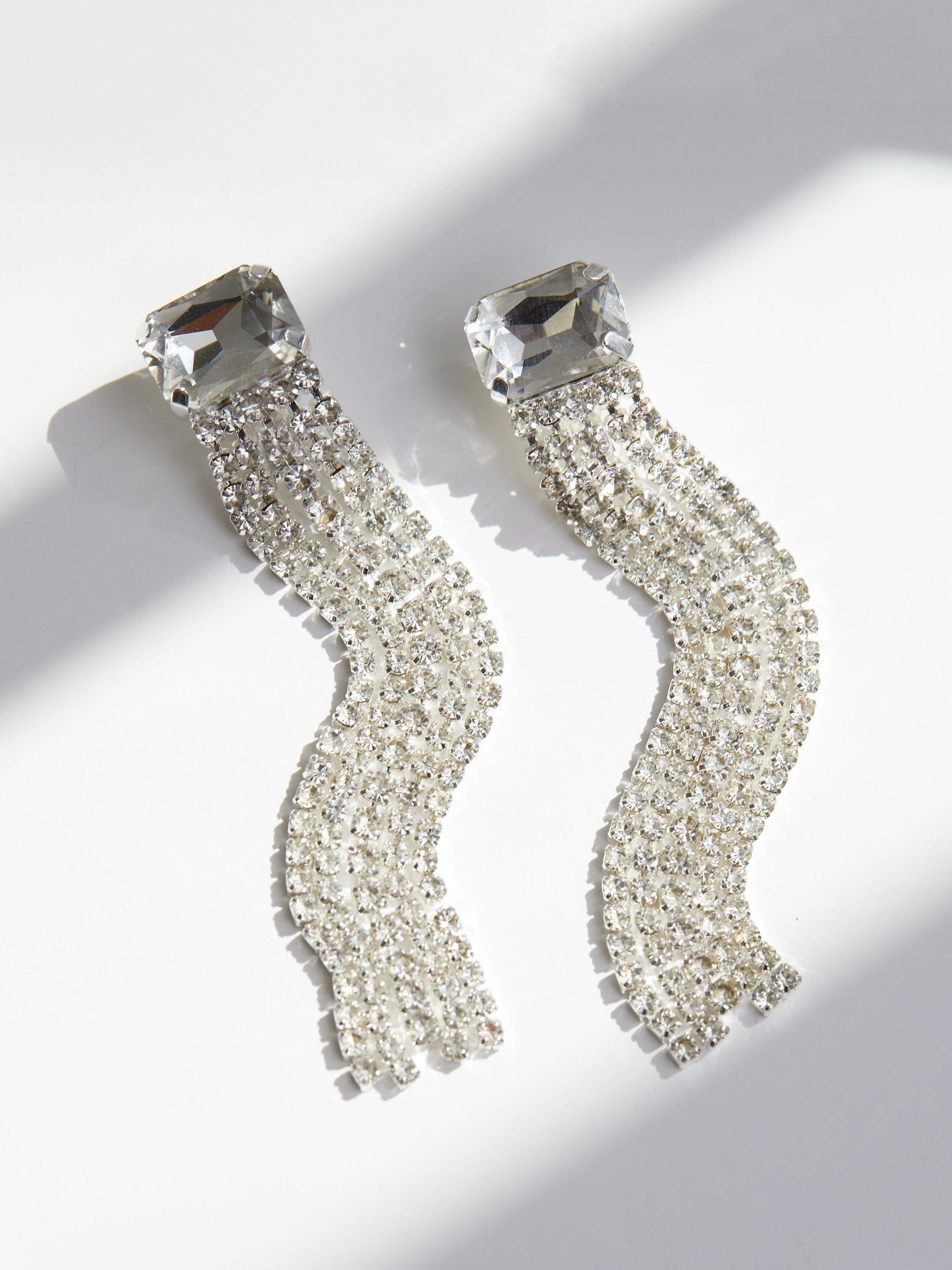 Jon Richard Silver Plated Crystal Drop Clip On Earrings, Silver