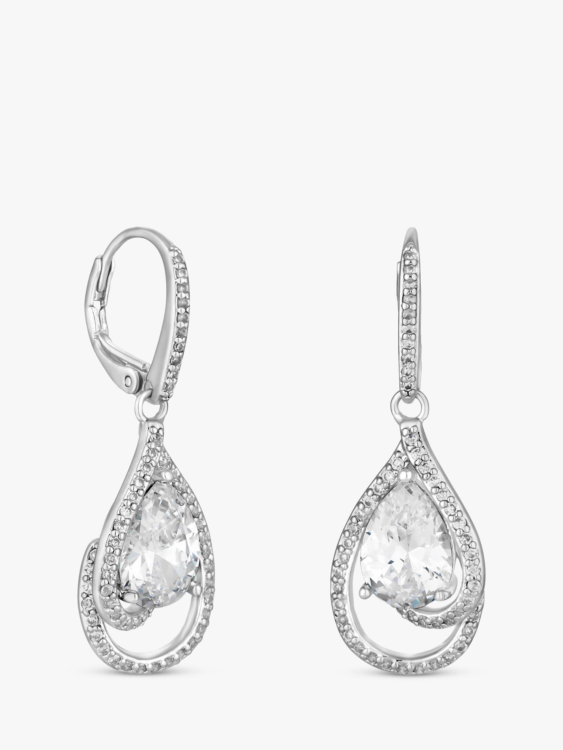 Product image 1 of 5, which shows Jon Richard Cubic Zirconia Pear Drop Earrings, Silver