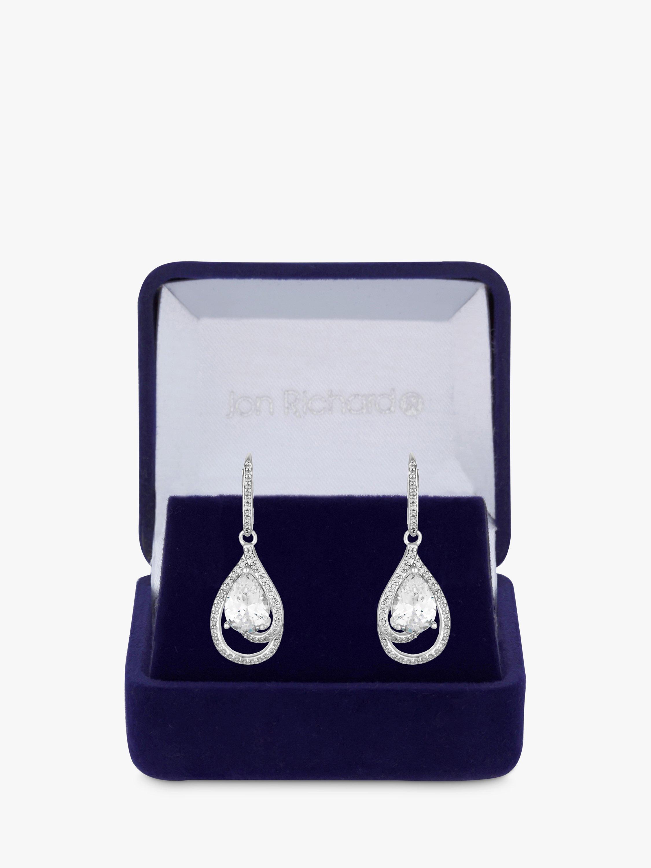 Product image 2 of 5, which shows Jon Richard Cubic Zirconia Pear Drop Earrings, Silver