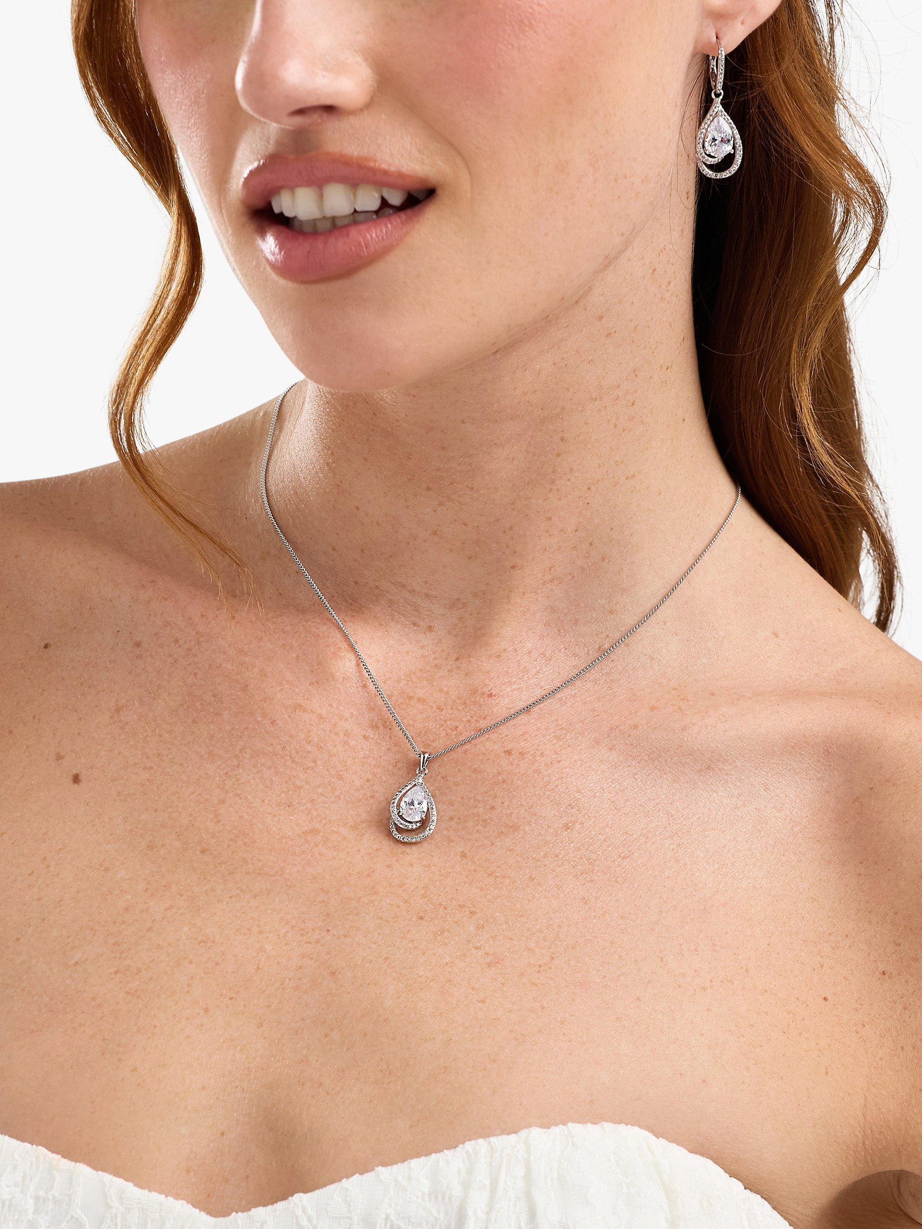 Product image 5 of 5, which shows Jon Richard Cubic Zirconia Pear Drop Earrings, Silver