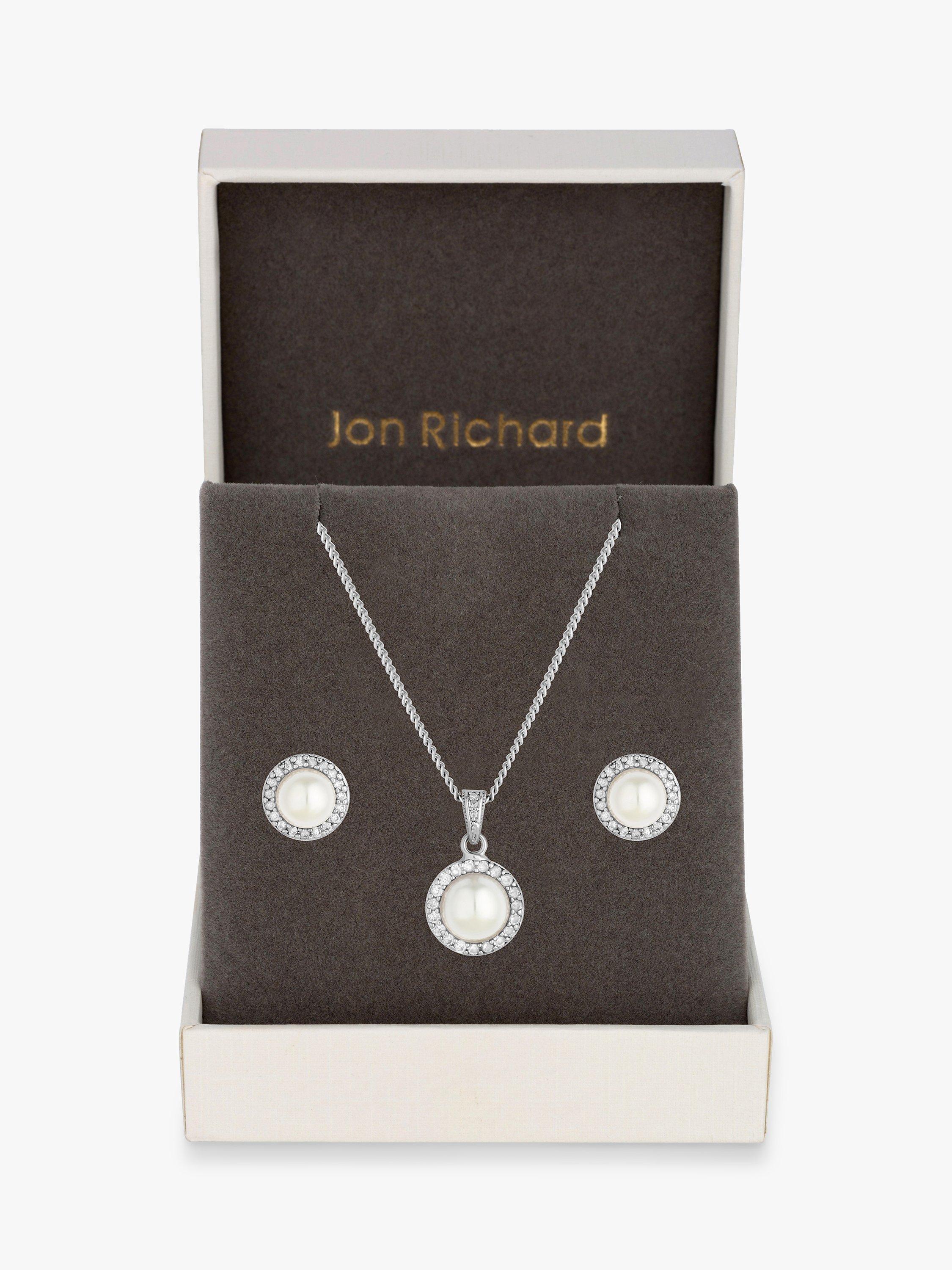 Product image 2 of 4, which shows Jon Richard Rhodium Plated Cubic Zirconia And Pearl Jewellery Set, Silver