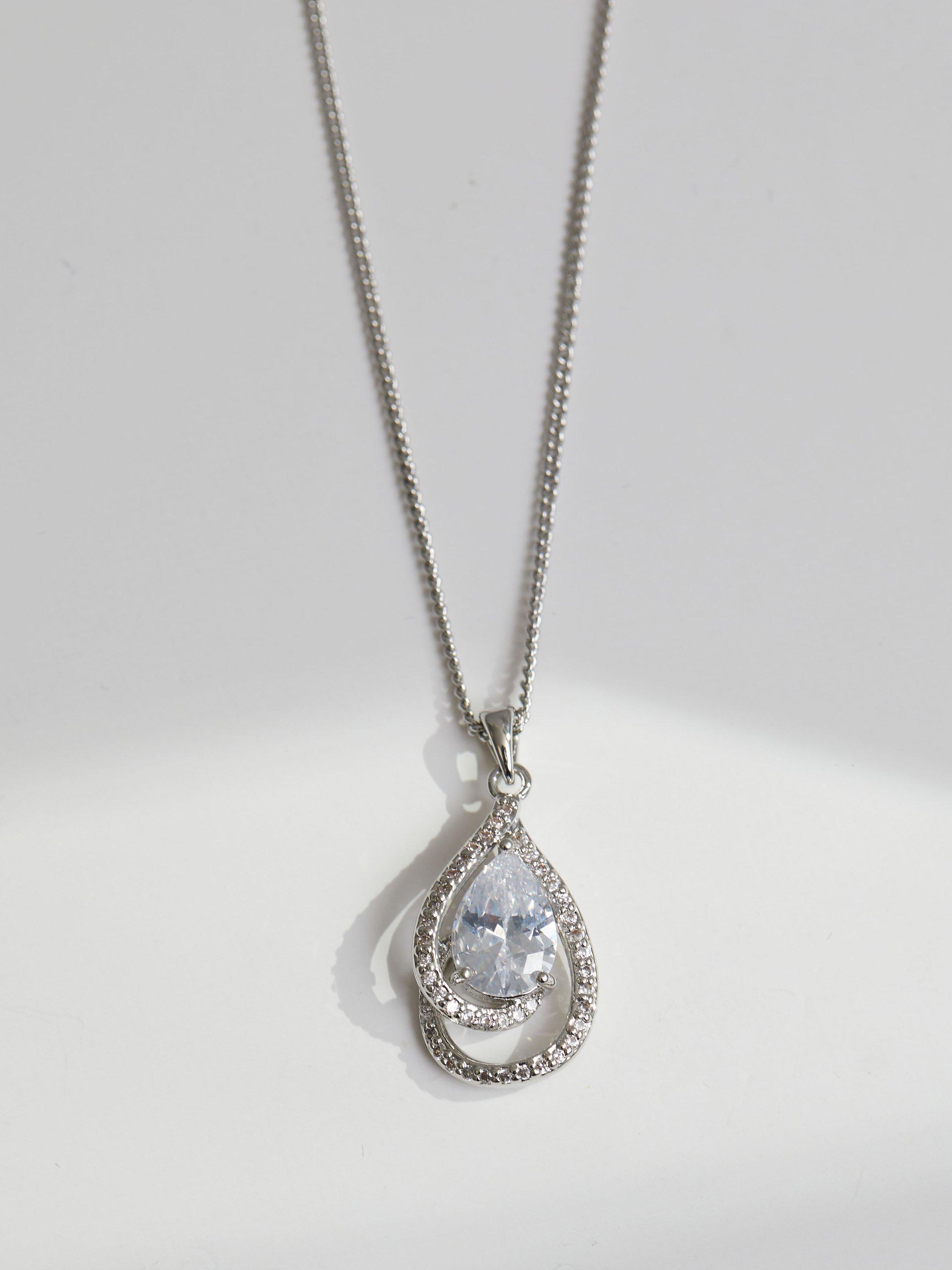 Product image 1 of 5, which shows Jon Richard Cubic Zirconia Pendant Necklace, Silver