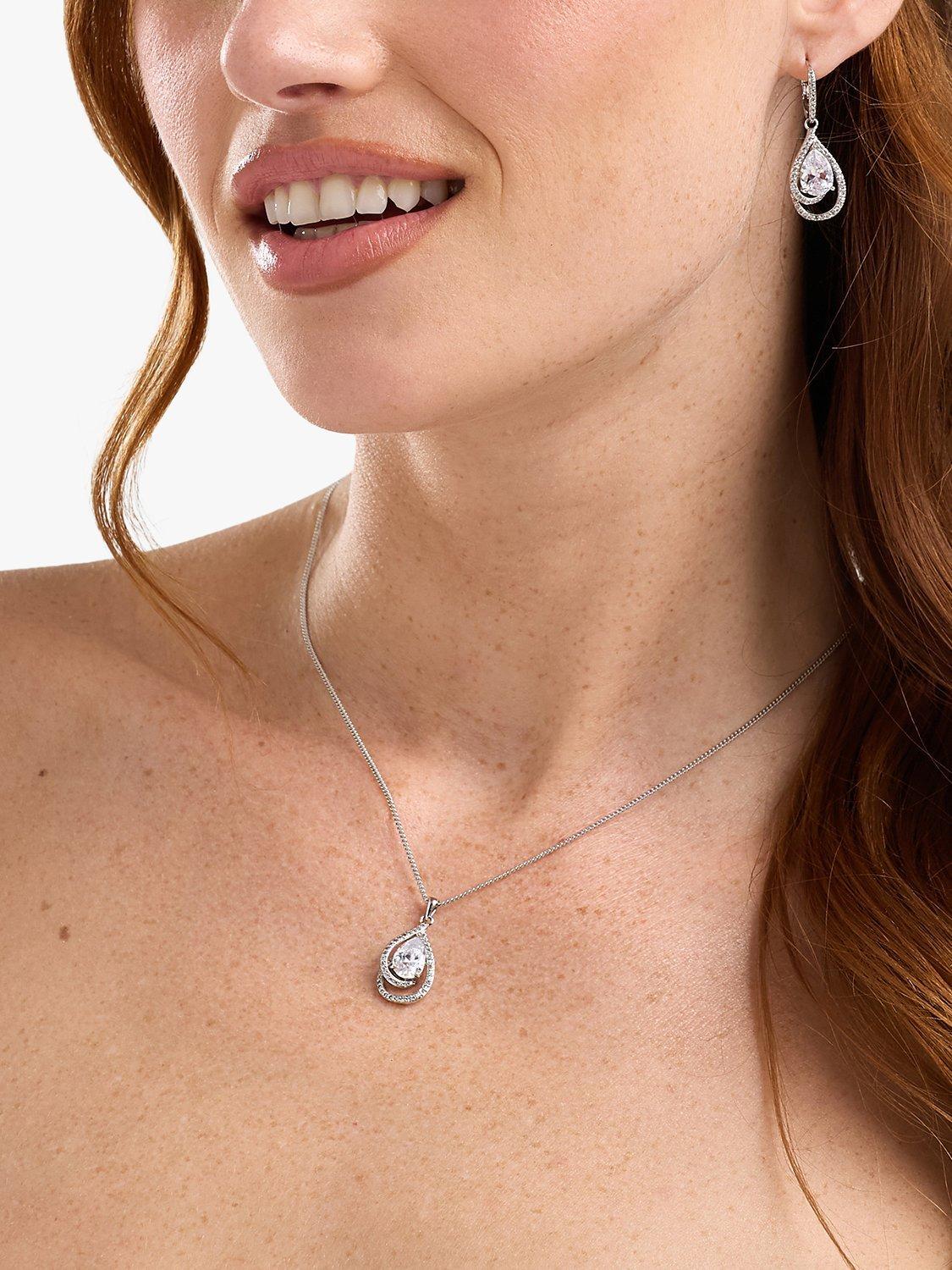 Product image 4 of 5, which shows Jon Richard Cubic Zirconia Pendant Necklace, Silver