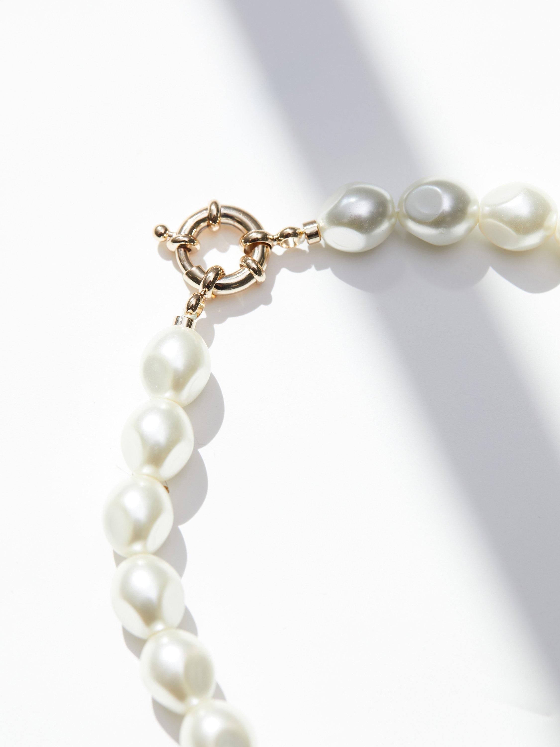 Product image 2 of 3, which shows Jon Richard Gold Plated Round Pearl Station Drop Necklace, Gold/Cream