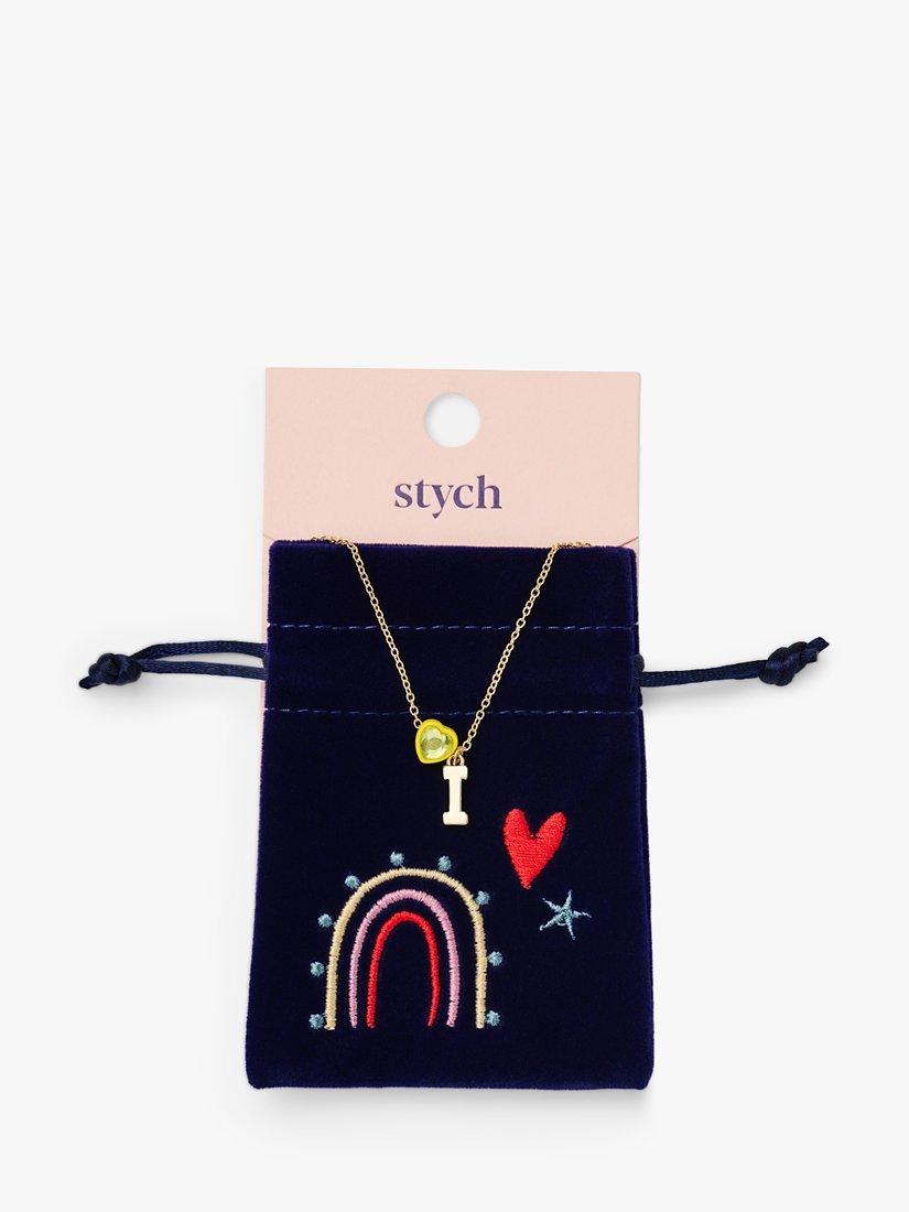 Product image 2 of 2, which shows Stych Kids' Initial & Heart Gem Charm Necklace, Gold, I