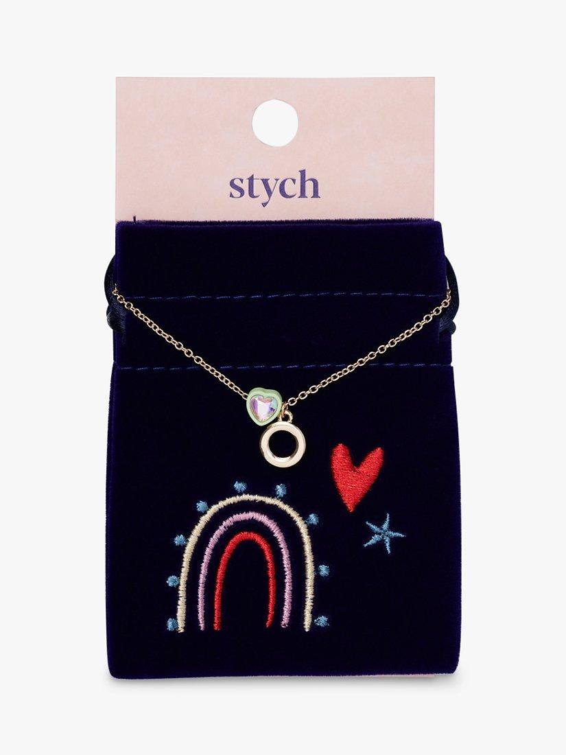 Product image 2 of 2, which shows Stych Kids' Initial & Heart Gem Charm Necklace, Gold, O
