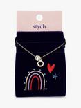 Stych Kids' Initial & Heart Gem Charm Necklace, Gold